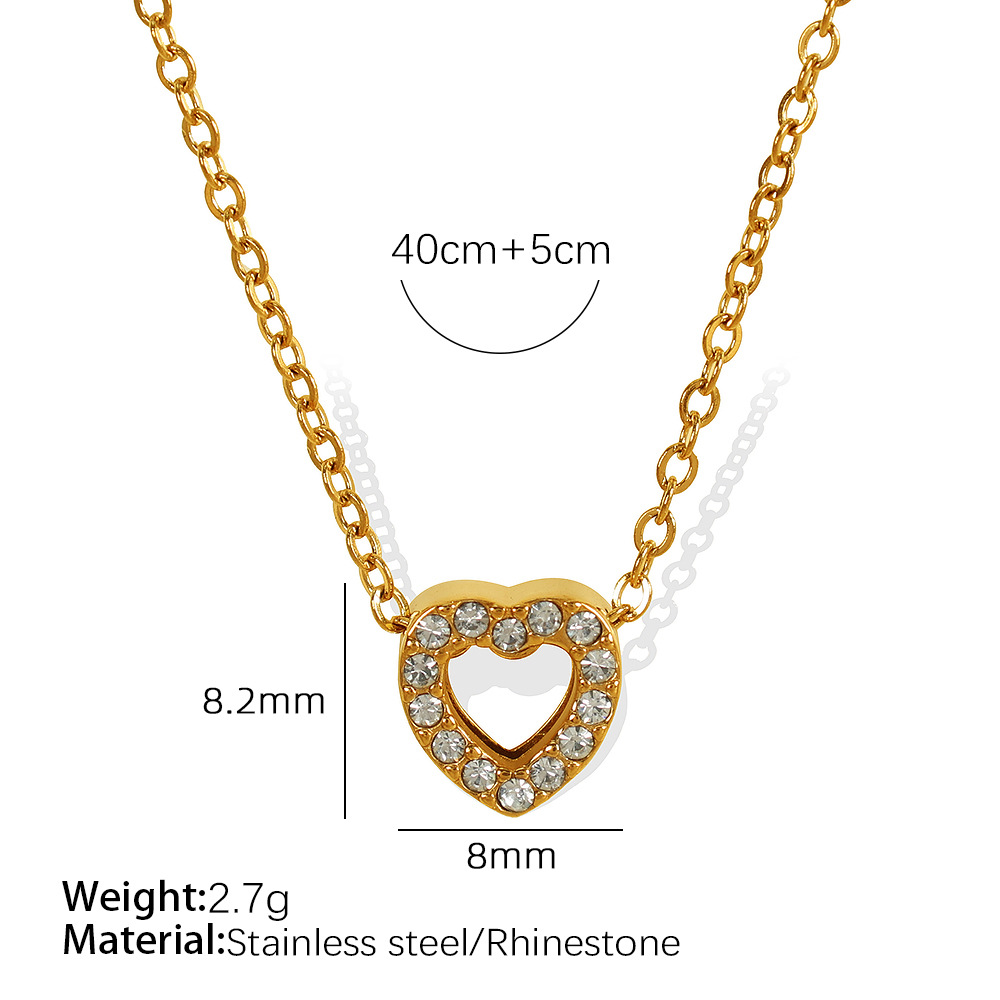 1 Piece Simple Series Heart Stainless Steel  Gold Color Rhinestone Women's Pendant Necklaces h5 